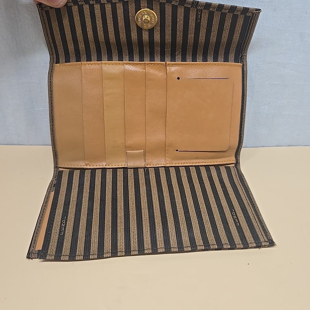 Fendi Striped Pequin Long Tri Fold Checkbook Wallet Vintage Glam - Picture 6 of 16